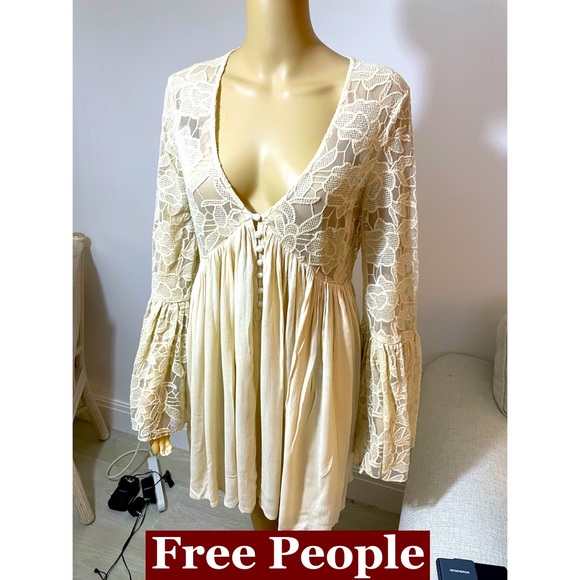 Free People Dresses & Skirts - Free People V Neck Lace Dress Sz Sm